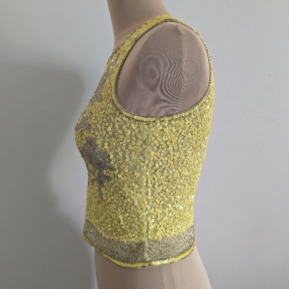 Miss Selfridge beaded top Size 4 Yellow and faded silver beads - Picture 4 of 5